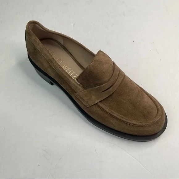 STUART WEITZMAN Women’s Palmer Brown Suede Penny Loafer Size US 7.5B EU38 Preppy - Picture 1 of 8
